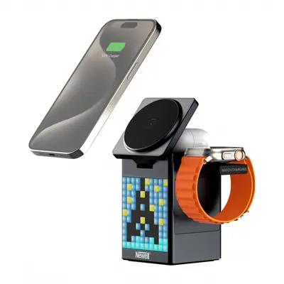 NEWELL induOne MagPlay 3 in 1 töltőállomás + hangszóró + óra, 3 eszköz töltés, LED kijelző, RGB, animációs lehetőségek – 2. kép