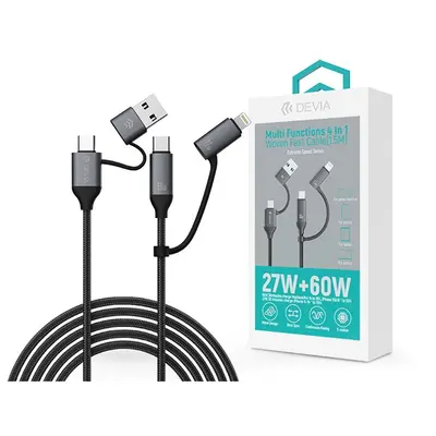 Devia Extreme Speed Series Multi Functions 4in1, USB-A - USB-C (Type-C)/Lightning adat- és töltőkábel, fekete, 1,5m
