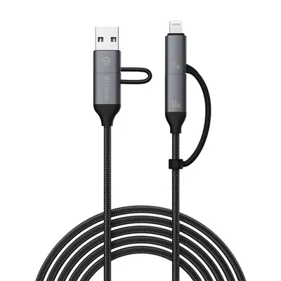 Devia Extreme Speed Series Multi Functions 4in1, USB-A - USB-C (Type-C)/Lightning adat- és töltőkábel, fekete, 1,5m – 2. kép