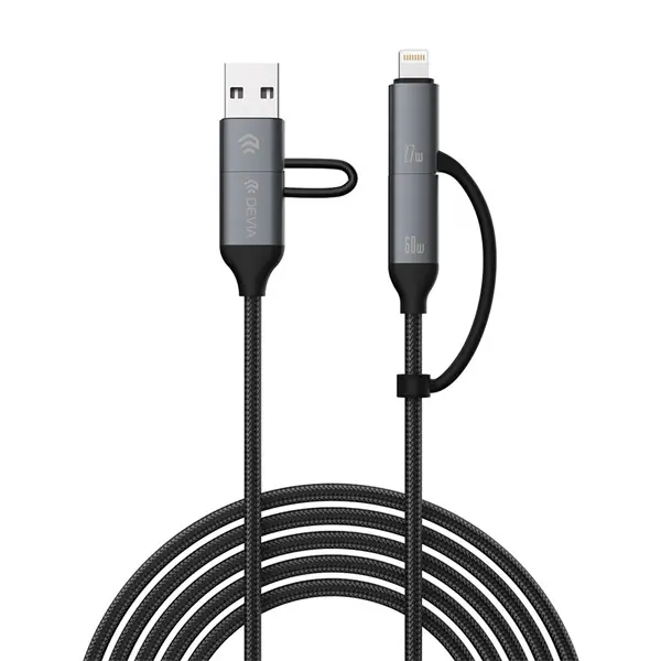 Devia Extreme Speed Series Multi Functions 4in1, USB-A - USB-C (Type-C)/Lightning adat- és töltőkábel, fekete, 1,5m – 2. kép