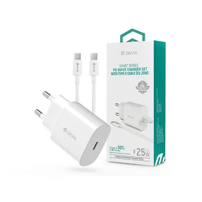 Devia hálózati töltő adapter Type-C bemenettel + Type-C - Type-C adatkábel - 25W- Devia Smart Series PD Quick Charger