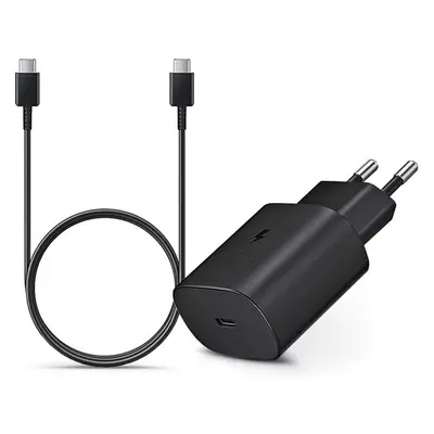 Samsung gyári hálózati töltő adapter 25W, USB-C bemenet, 1 m-es Type-C kábel, EP-DA705BBE, fekete ECO csom