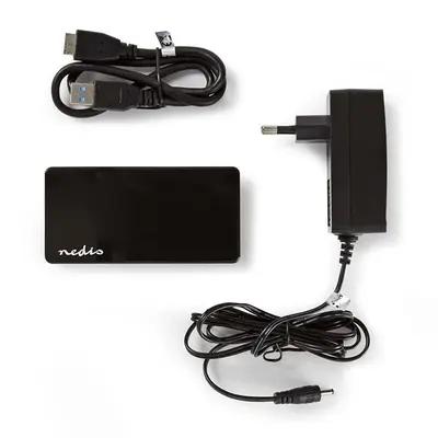 Nedis UHUBU3420BK aktív 4 portos USB HUB, USB 3.2 Gen 1, 5V táp