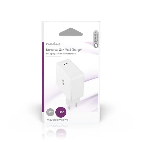 Nedis WCGPD100W100WT PD (Power Delivery) töltő / tápegység 100W, 5A, GaN, QC, 5V, 9V, 12V, 15V, 20V, USB-C – 3. kép