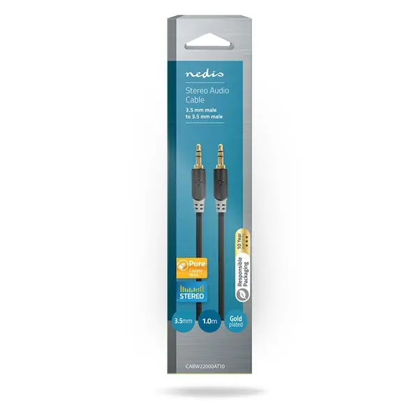 Nedis CABW22000AT10 sztereo audió kábel 3,5mm sztereo jack dugó - dugó, aranyozott, 1 m – 3. kép
