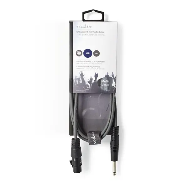 Nedis COTH15120GY15 unbalanced / asszimetrikus félprofi audio kábel, 6,35mm mono jack dugó - 3p XLR aljzat, hossz 1,5m – 3. kép