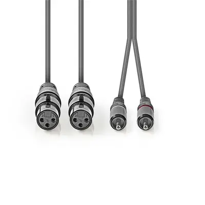 Nedis COTH15230GY15 unbalanced/aszimmetrikus félprofi audio kábel, 2x XLR aljzat - 2x RCA dugó, 1,5m