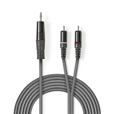 Nedis COTH22200GY15 félprofi audio kábel, 3,5mm sztero jack dugó - 2 x RCA dugó, 1.5m, rugalmas