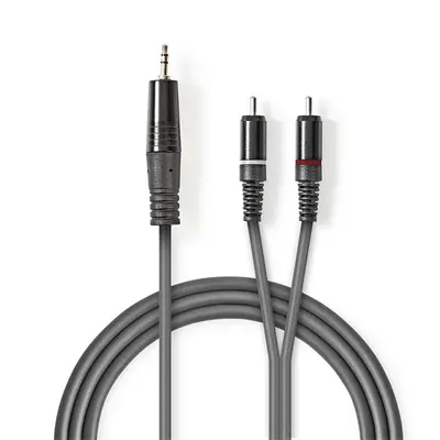 Nedis COTH22200GY30 félprofi audio kábel, 3,5mm sztero jack dugó - 2 x RCA dugó, 3m, rugalmas