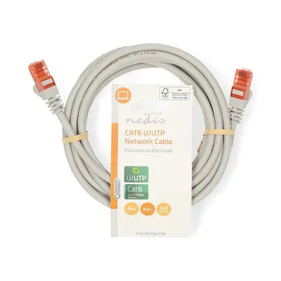 Nedis CCGL85230GY30 UTP Cat6 patch kábel, RJ45 aranyozott érintkezők, hossz 3m