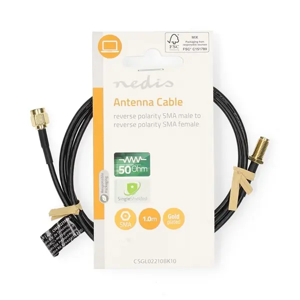Nedis CSGL02210BK10 SMA kábel, RP SMA férfi, RP SMA női, Aranyozott, 50 Ohm, Egyetlen árnyékolt, 1 m – 3. kép