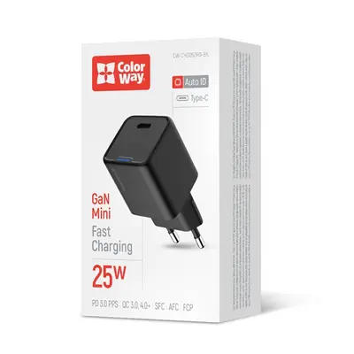 COLORWAY AC töltő GaN Mini CW-CHS052PD-BK 25W PD port PPS USB-C fekete – 2. kép
