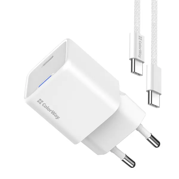 COLORWAY AC töltő GaN Mini CW-CHS052PDC-WT 25W PD port PPS USB-C fehér kábel Type-C – 4. kép