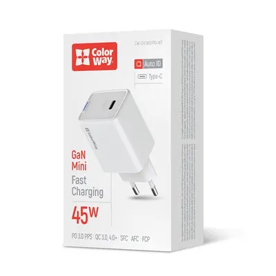 COLORWAY AC töltő GaN Mini CW-CHS057PD-WT 45W PD port PPS USB-C fehér – 2. kép