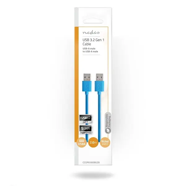 Nedis CCGP61000BU20 USB3.2 USB A dugó - USB-A dugó, 5 Gbps, 2m, (USB3.1, USB3.0, USB2.0) – 3. kép