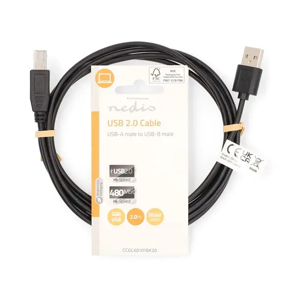Nedis CCGL60101BK20 USB2.0, USB A - B kábel, 480Mbs, hossz 2m – 3. kép