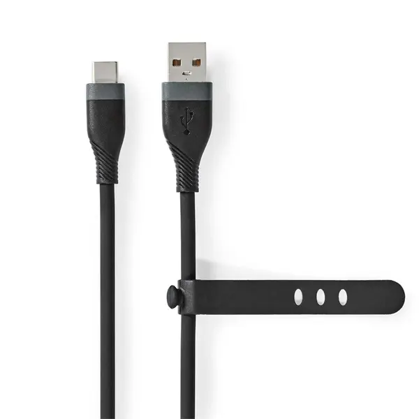 Nedis CCGB60800BK15 flexibilis USB A - USB C (USB-C) kábel, USB2.0, 15W, hossz 1,5m, fekete rugalmas szilikon – 2. kép