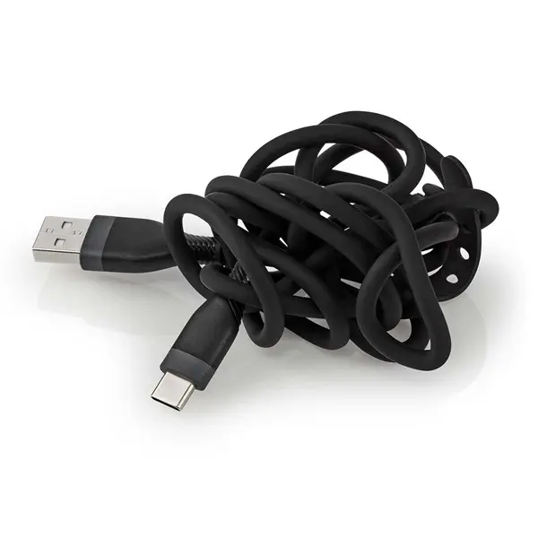 Nedis CCGB60800BK15 flexibilis USB A - USB C (USB-C) kábel, USB2.0, 15W, hossz 1,5m, fekete rugalmas szilikon – 5. kép