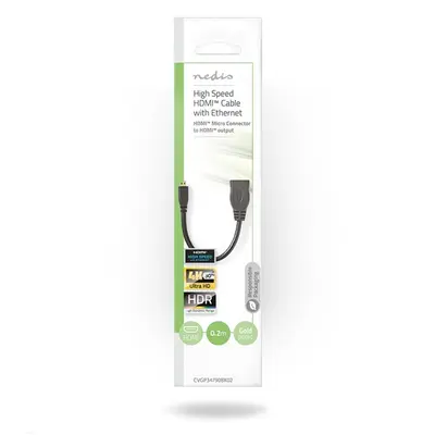 Nedis kábel CVGP34790BK02 micro HDMI - HDMI adapter, 4K@30Hz, 10.2 Gbps, 0.20 m – 2. kép