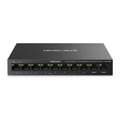 MERCUSYS Switch 8x100Mbps(8xPOE+) + 2xLAN(1000Mbps), Fémházas Asztali/Rackes, MS110CMP