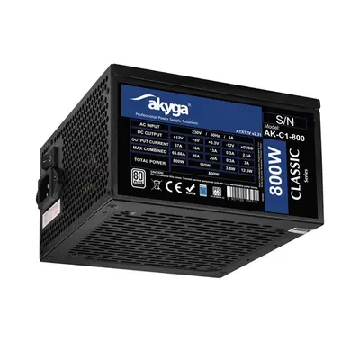 AKYGA Tápegység 800W 80+, 12cm, 20+4