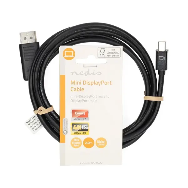 Nedis CCGL37400BK20 mini Displayport1.2 kábel, Display port dugó, 21.6 Gbps, 2m – 3. kép