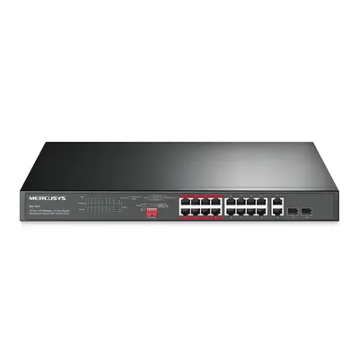 MERCUSYS Switch 18x1000Mbps(16xPOE+) + 2xSFP, Fémházas Asztali Rackes, MS120GP