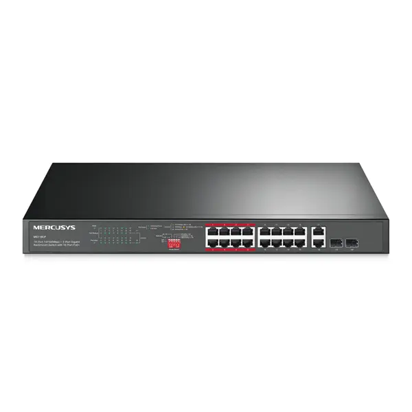MERCUSYS Switch 18x1000Mbps(16xPOE+) + 2xSFP, Fémházas Asztali Rackes, MS120GP