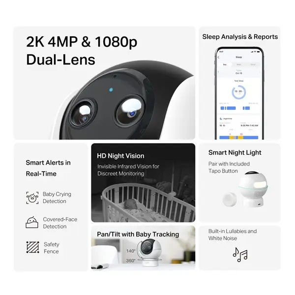 TP-LINK Wireless Kamera Cloud beltéri forgatható színes éjjellátó Smart AI Baba Monitor, TAPO C840 – 3. kép