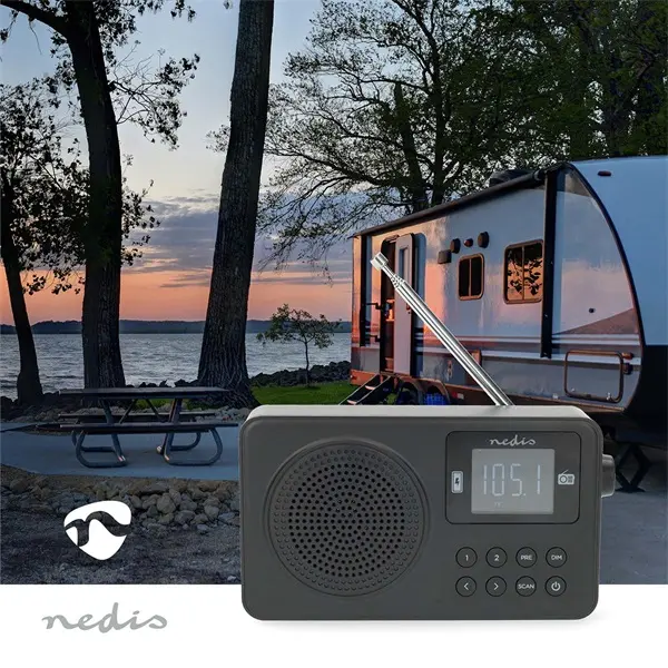 Nedis RDFM2225BK hordozható FM rádió, digitális hangolás, Bluetooth, Fejhallgató kimenet, Ébresztőóra, akkumulátor – 5. kép