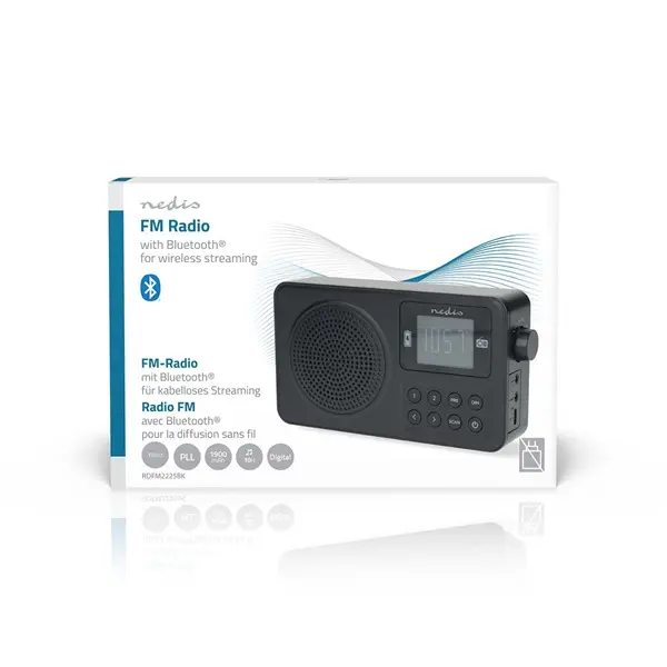 Nedis RDFM2225BK hordozható FM rádió, digitális hangolás, Bluetooth, Fejhallgató kimenet, Ébresztőóra, akkumulátor – 6. kép