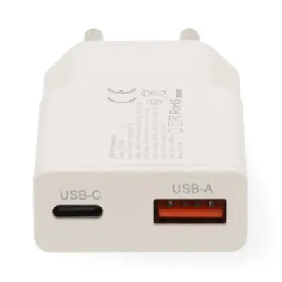 Nedis WCHA20WT gyorstöltő USB-A / USB-C töltő, GaN, PD3.0, 20W, fehér – 2. kép