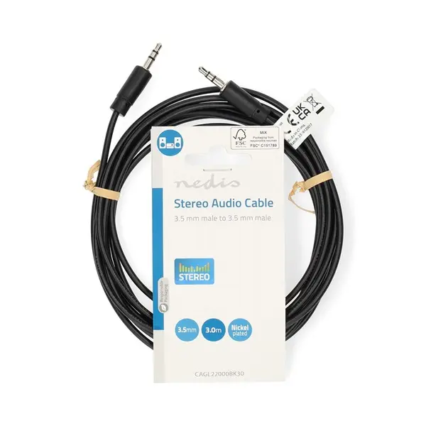 Nedis CAGL22000BK30 sztereo audio kábel, 3,5 mm jack dugó - 3,5 mm jack dugó, 3m
