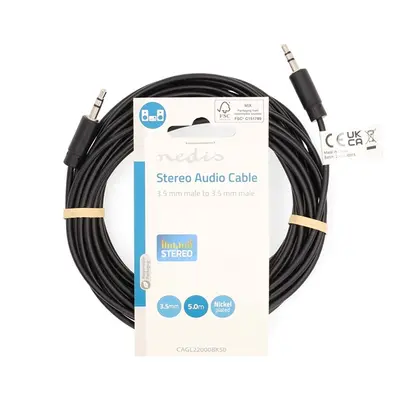 Nedis CAGL22000BK50 sztereo audio kábel, 3,5 mm jack dugó - 3,5 mm jack dugó, 5m