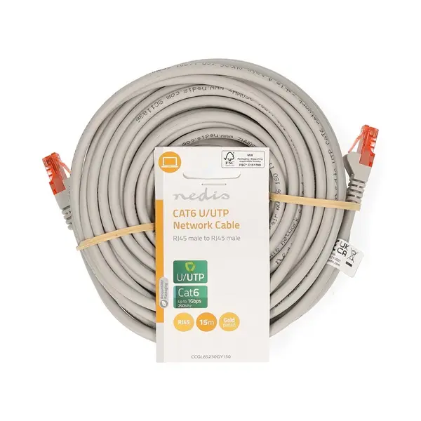 Nedis CCGL85230GY150 UTP Cat6 patch kábel, RJ45 aranyozott érintkezők, hossz 15m – 2. kép