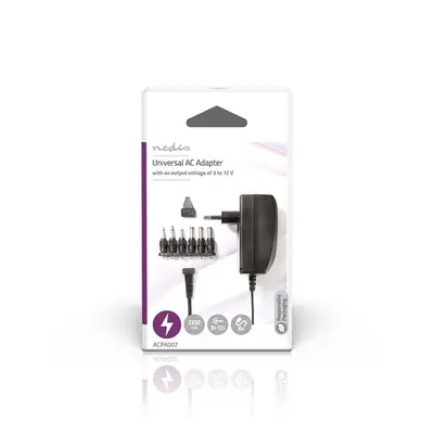 Nedis ACPA007 univerzális AC-DC tápegység, állítható 3V-12V, 2,25A, 27W, 6 cserélhetó táp dugó – 2. kép