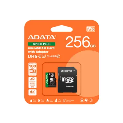 ADATA Memóriakártya MicroSDXC 256GB + Adapter SPEED PLUS UHS-I U3 (180/160)