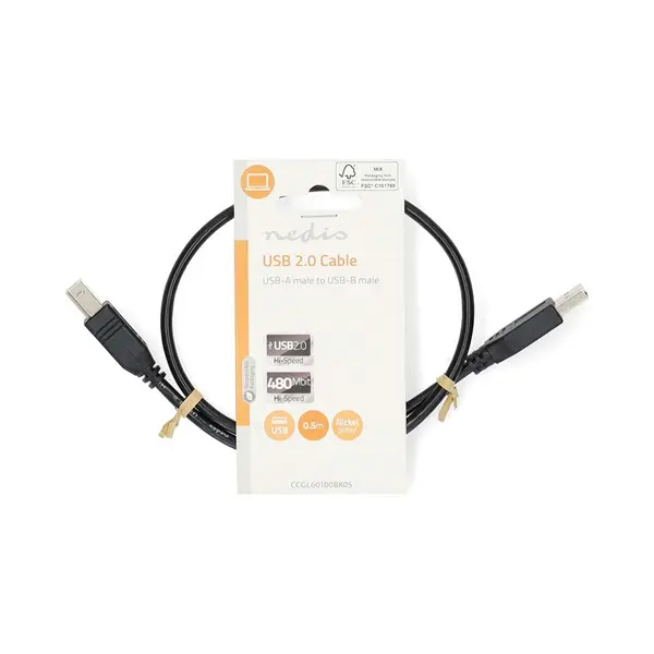 Nedis CCGL60100BK05 USB2.0, USB A - B kábel, 480Mbs, 10W, hossz 0,5m – 3. kép