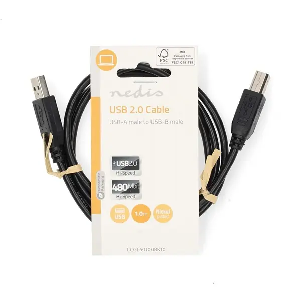 Nedis CCGL60100BK10 USB2.0, USB A - B kábel, 480Mbs, 10W, hossz 1m – 3. kép