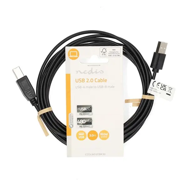 Nedis CCGL60101BK30 USB2.0, USB A - B kábel, 480Mbs, hossz 3m – 3. kép