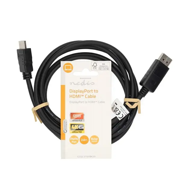 Nedis CCGL37101BK20 DisplayPort dugó - HDMI dugó kábel 4K@30Hz, 2m – 3. kép