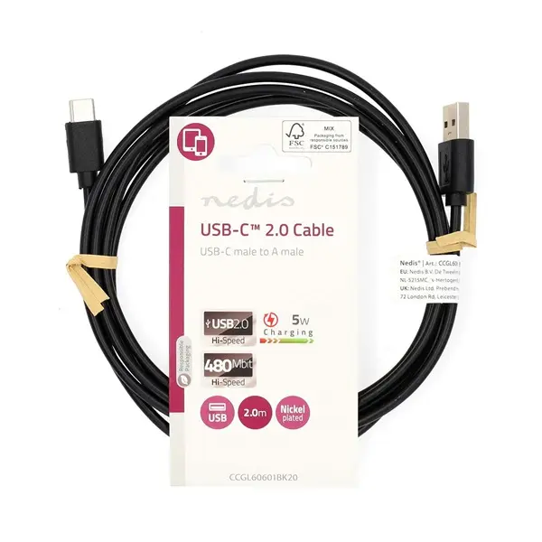 Nedis CCGL60601BK20 USB A - USB C (USB-C) kábel, 5W, hossz 2m – 3. kép