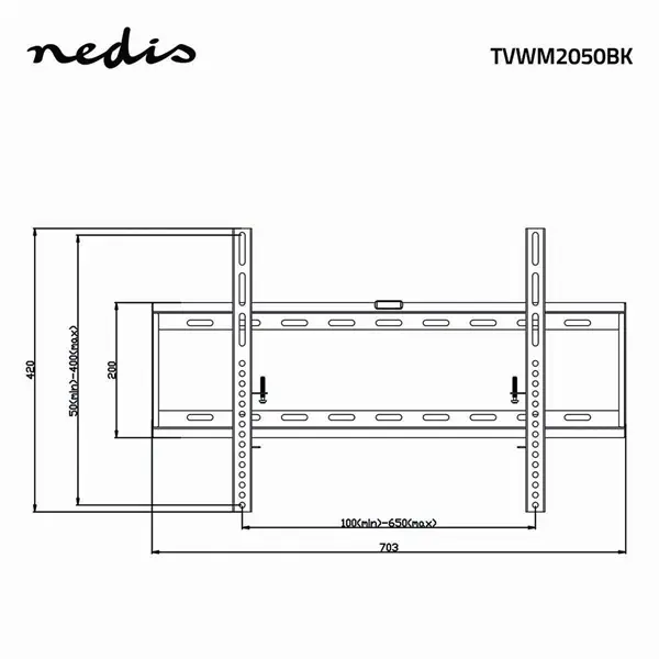 Nedis TVWM2050BK LCD TV / monitor fali tartó fix 42 - 70 " Max. teherbírás: 60 kg, Min. faltávolság: 29 mm – 5. kép