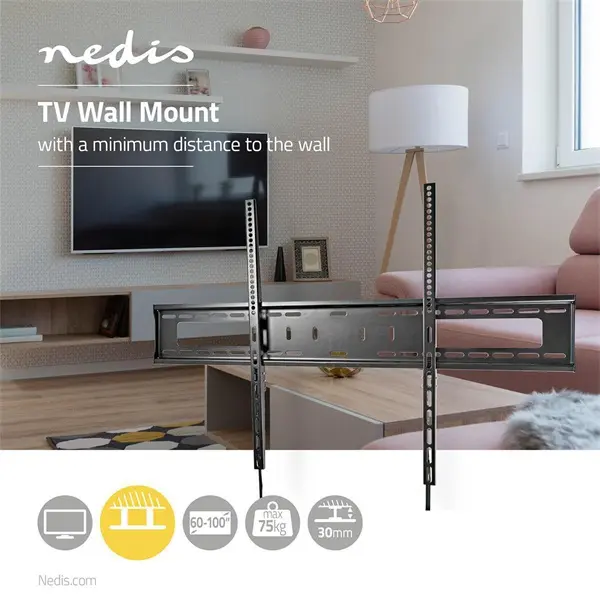Nedis TVWM2070BK LCD TV / monitor fali tartó fix 60 - 100 " Max. teherbírás: 75 kg, Min. faltávolság: 30,5 mm – 3. kép