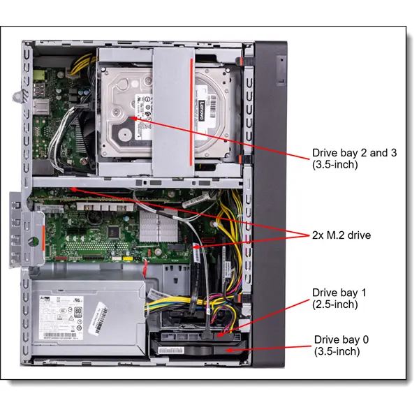 LENOVO torony szerver - ST45 V3 (3.5"), 4C AMD EPYC 4124P 3.8GHz, 1x16GB, 2x480GB RI SSD, Software RAID, 500W. – 7. kép