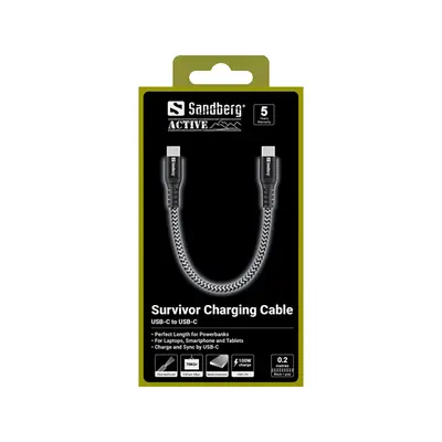 Sandberg Survivor Cable 0.2m egy ultra-rövid töltőkábel, 100W, – 2. kép