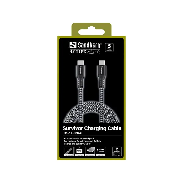 Sandberg Survivor Cable 2m töltőkábel, 100W, – 2. kép