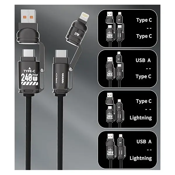 BLACKBIRD Adatkábel Extreme 4in1 USB-A/USB-C/Lightning 50-200cm, fekete – 5. kép