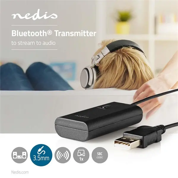 Nedis BTTR050BK, bluetooth adó, Audio/video/adatcsatlakozók bemenete: 1x AUX / 1x USB | SBC – 3. kép