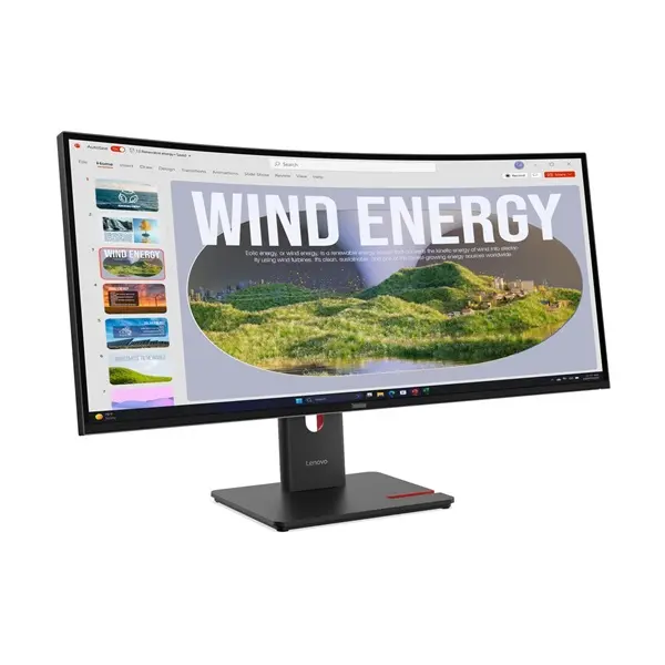 LENOVO Monitor - ThinkVision T34WD-40, 34" WQHD 3440x1440 VA, 21:9, 3000:1, 300cd/m2, 4ms, USB A-C, DP, HDMI, RJ45 – 2. kép